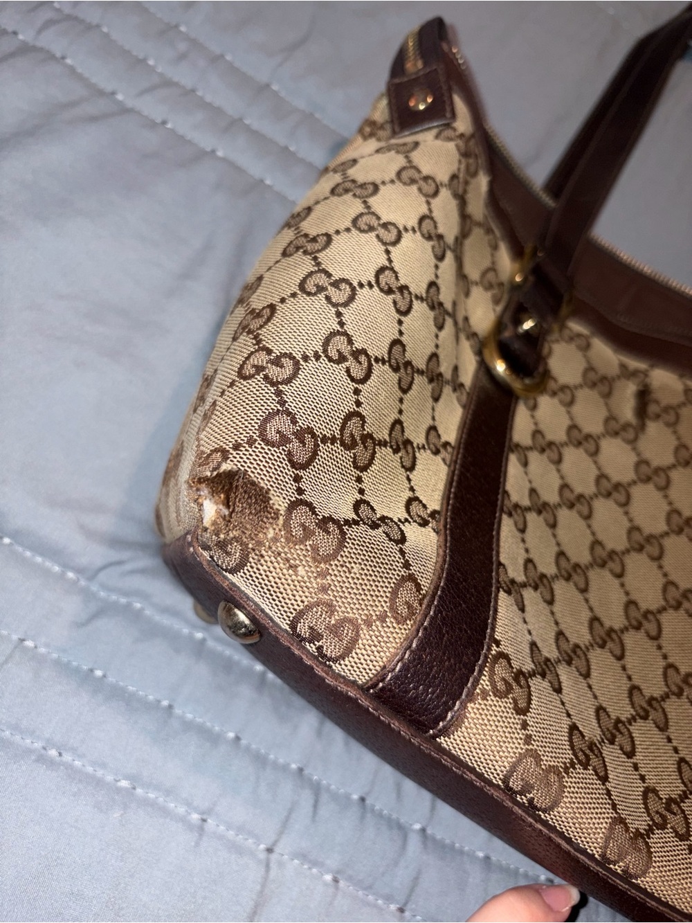 Gucci Beige GG Canvas Shoulder Bag with Brown Leather Trim - Picture 6 of 15